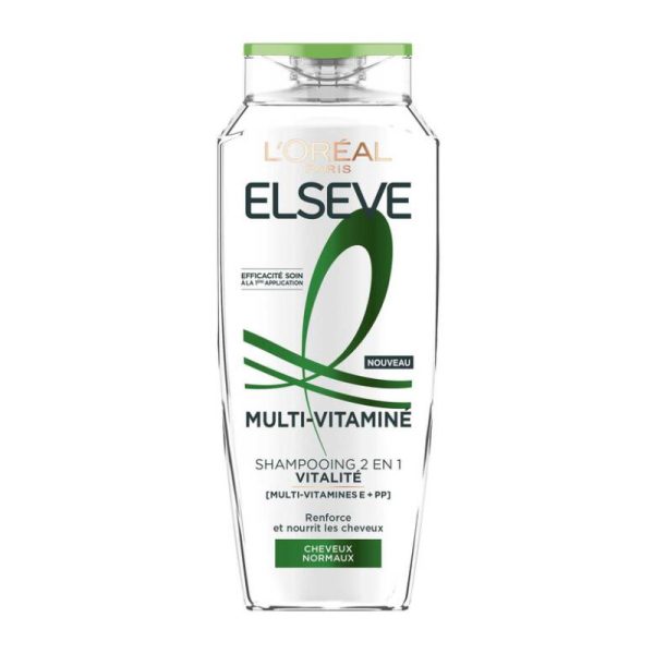 Elseve Multi-Vitaminé Shampooing Vitalité 2 en 1 enrichi en Multi-vitamines E et PP
